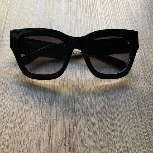 quay australia by the way black oversized chic square shape sunglasses eyewear - Picture 1 of 4